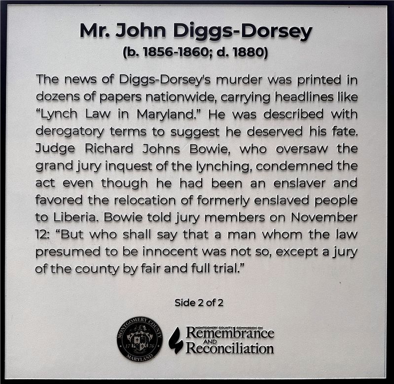 Mr. John Diggs-Dorsey Marker. Click for full size. Mr. John Diggs-Dorsey Marker image. Click for full size.