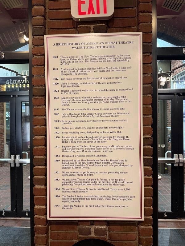 Signage inside the Walnut Street Theatre. Click for full size. Signage inside the Walnut Street Theatre image. Click for full size.