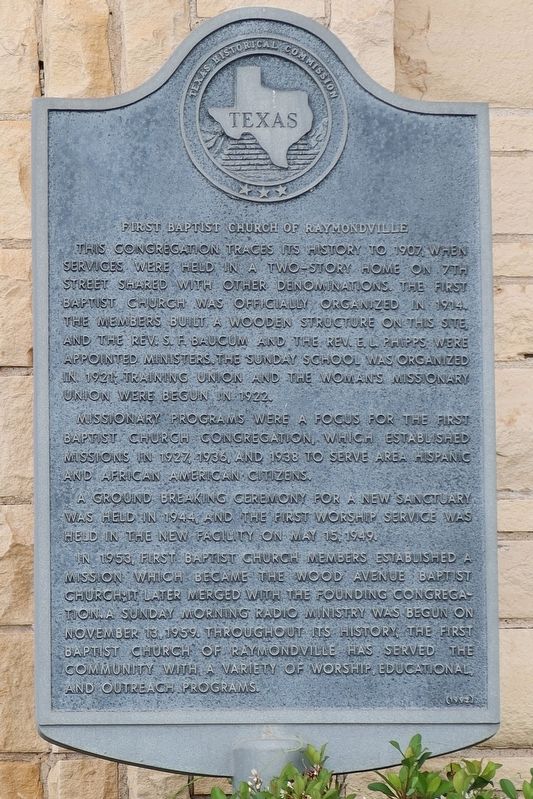 First Baptist Church of Raymondville Marker image. Click for full size.