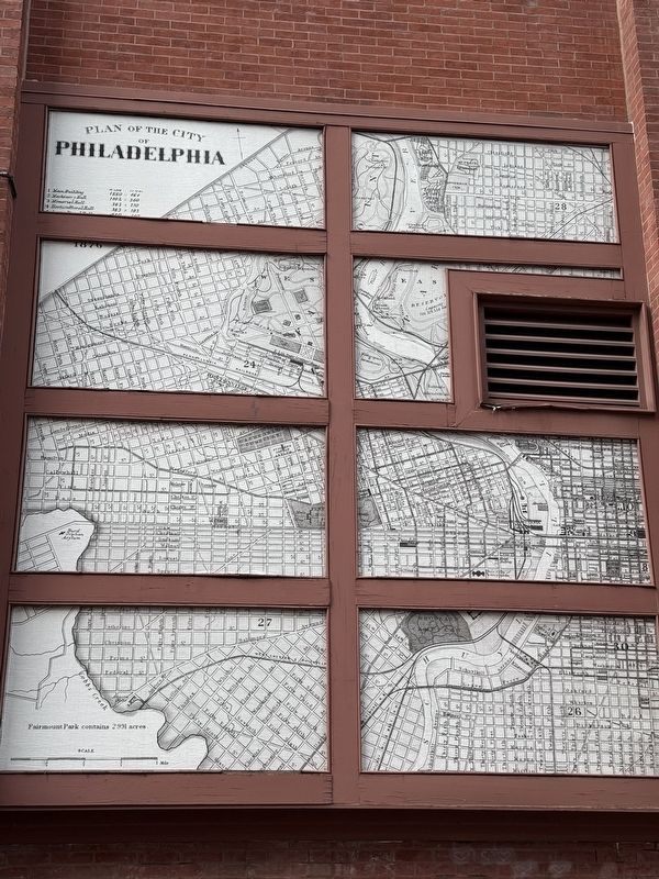 Plan of the City of Philadelphia on the building exterior. Click for full size. Plan of the City of Philadelphia on the building exterior image. Click for full size.