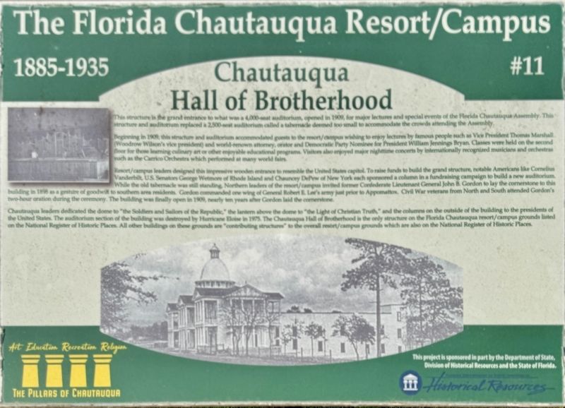 Chautauqua Hall of Brotherhood Marker. Click for full size. Chautauqua Hall of Brotherhood Marker image. Click for full size.