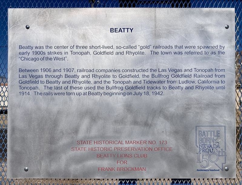 Beatty Marker. Click for full size. Beatty Marker image. Click for full size.