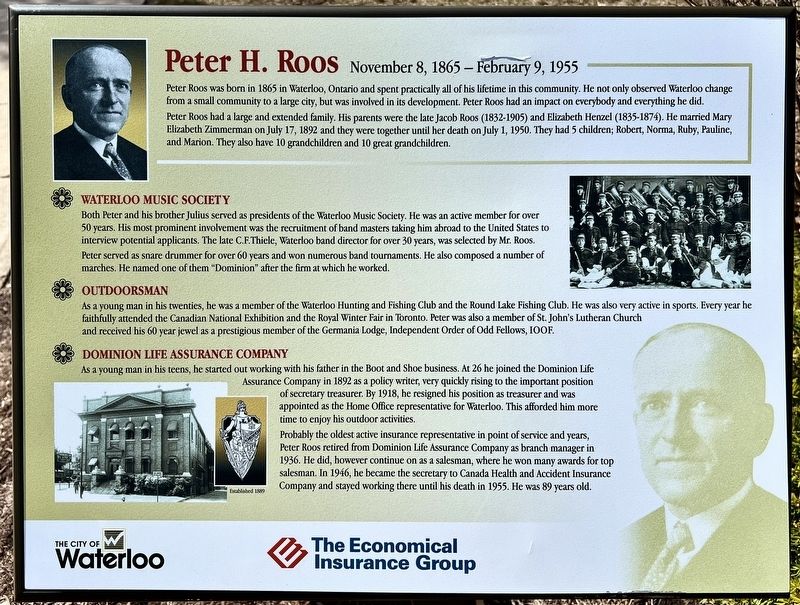 Peter H. Roos Marker. Click for full size. Peter H. Roos Marker image. Click for full size.