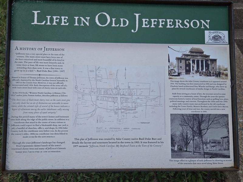 Life in Old Jefferson Marker. Click for full size. Life in Old Jefferson Marker image. Click for full size.
