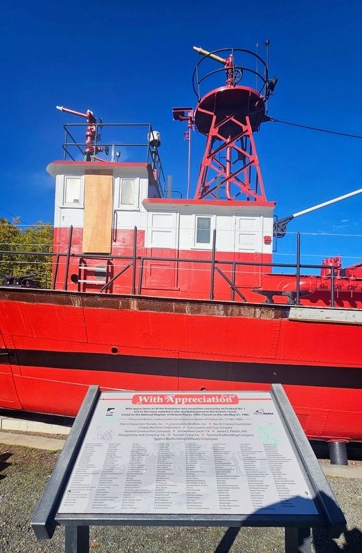Fireboat No. 1: Appreciation Marker. Click for full size. Fireboat No. 1: Appreciation Marker image. Click for full size.