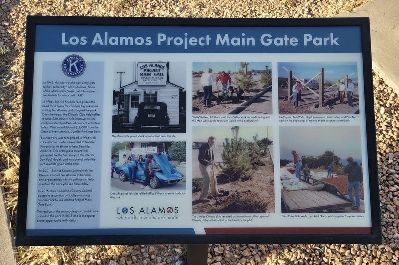Los Alamos Project Main Gate Park Marker. Click for full size. Los Alamos Project Main Gate Park Marker image. Click for full size.