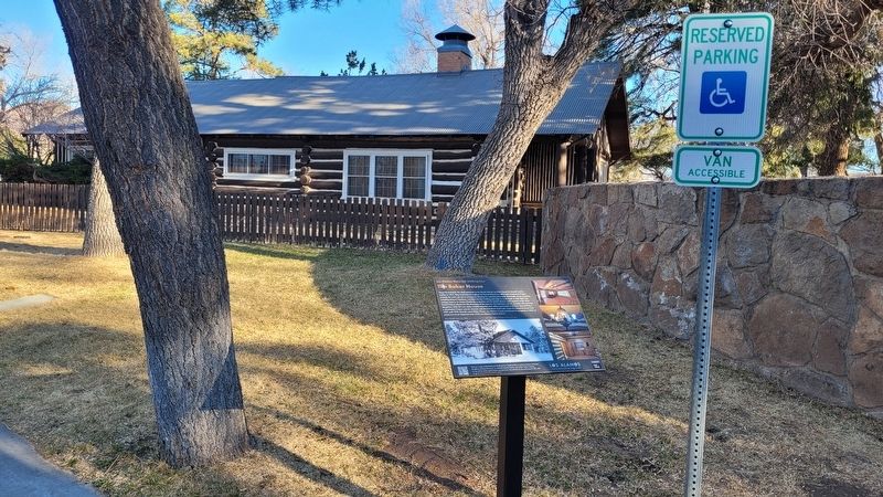 The view of the Baker House and Marker from the Fuller Lodge parking lot image. Click for full size.