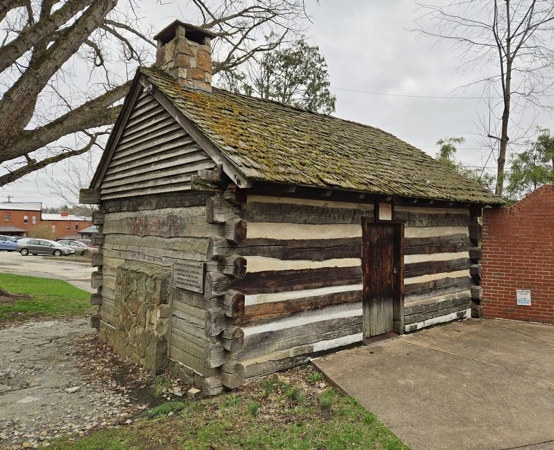 Greensburg Log Schoolhouse-Church and Markers image. Click for full size.