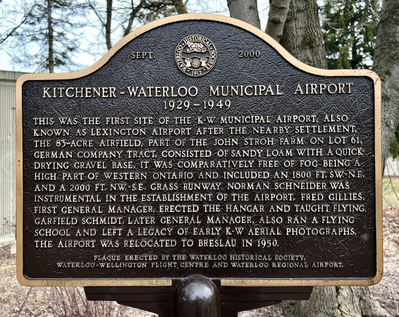 Kitchener-Waterloo Municipal Airport Marker. Click for full size. Kitchener-Waterloo Municipal Airport Marker image. Click for full size.