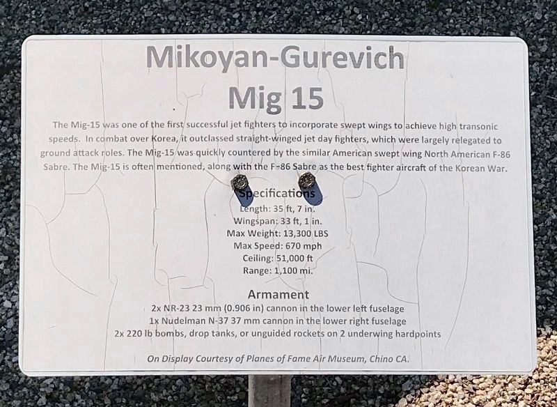 Mikoyan-Gurevich Mig 15 Marker. Click for full size. Mikoyan-Gurevich Mig 15 Marker image. Click for full size.