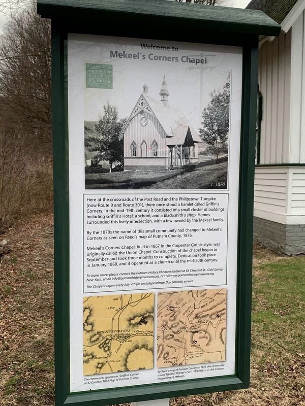 Mekeel’s Corners Chapel Marker. Click for full size. Mekeel’s Corners Chapel Marker image. Click for full size.