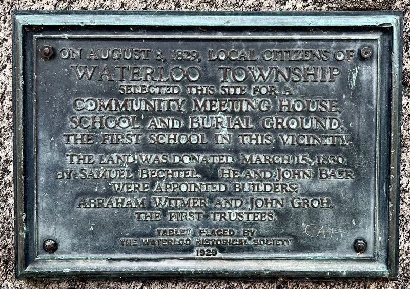 Waterloo Township Community Meeting House School and Burial Ground Marker. Click for full size. Waterloo Township Community Meeting House School and Burial Ground Marker image. Click for full size.