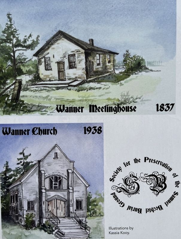 Site of the Samuel Bechtel Meeting House and Burial Ground marker illustrations detail. Click for full size. Site of the Samuel Bechtel Meeting House and Burial Ground marker illustrations detail image. Click for full size.