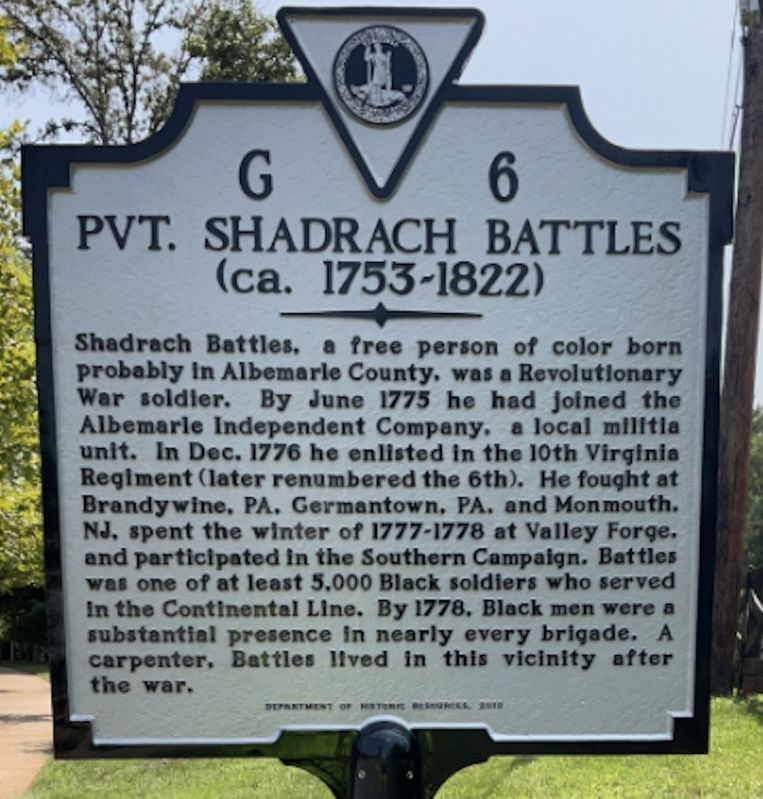 Pvt. Shadrach Battles (ca. 1746-ca. 1824) Marker image. Click for full size.
