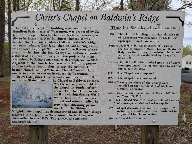 Christ's Chapel on Baldwin Ridge Marker image. Click for full size.
