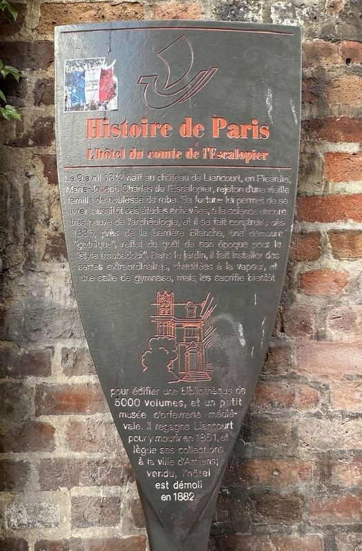 L’hôtel du comte d’Escalopier / Count Escalopier’s Mansion Marker. Click for full size. L’hôtel du comte d’Escalopier / Count Escalopier’s Mansion Marker image. Click for full size.