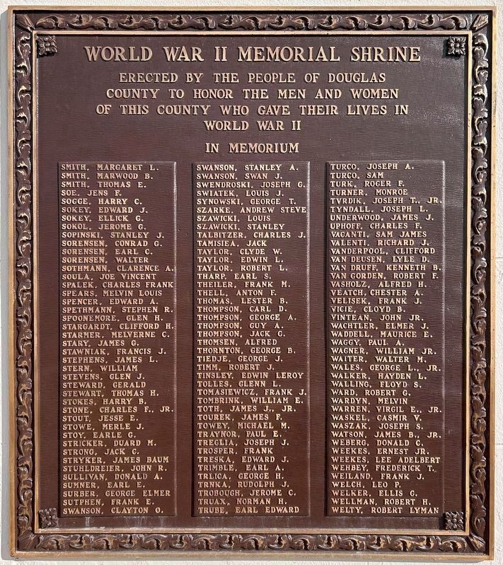 Douglas County World War II Memorial Shrine Marker panel 9 image. Click for full size.