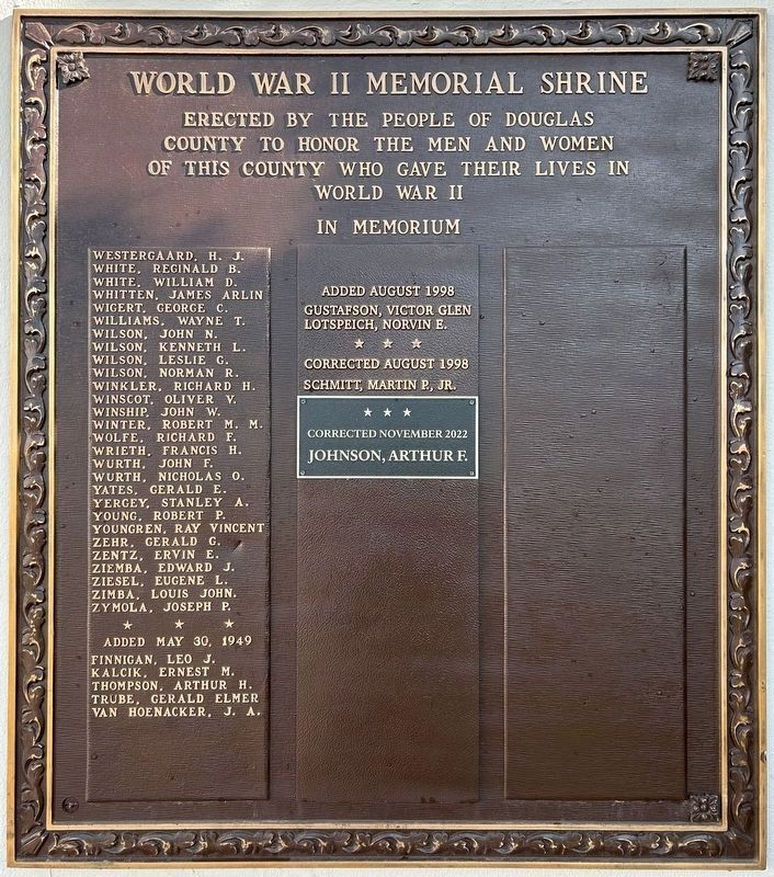 Douglas County World War II Memorial Shrine panel 10 image. Click for full size.