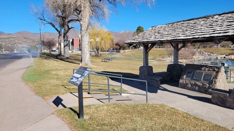 The view of the Ice House Memorial along the sidewalk. Click for full size. The view of the Ice House Memorial along the sidewalk image. Click for full size.