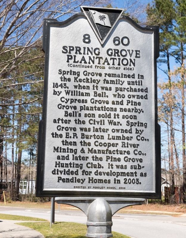 Spring Grove Plantation Marker, Side Two. Click for full size. Spring Grove Plantation Marker, Side Two image. Click for full size.