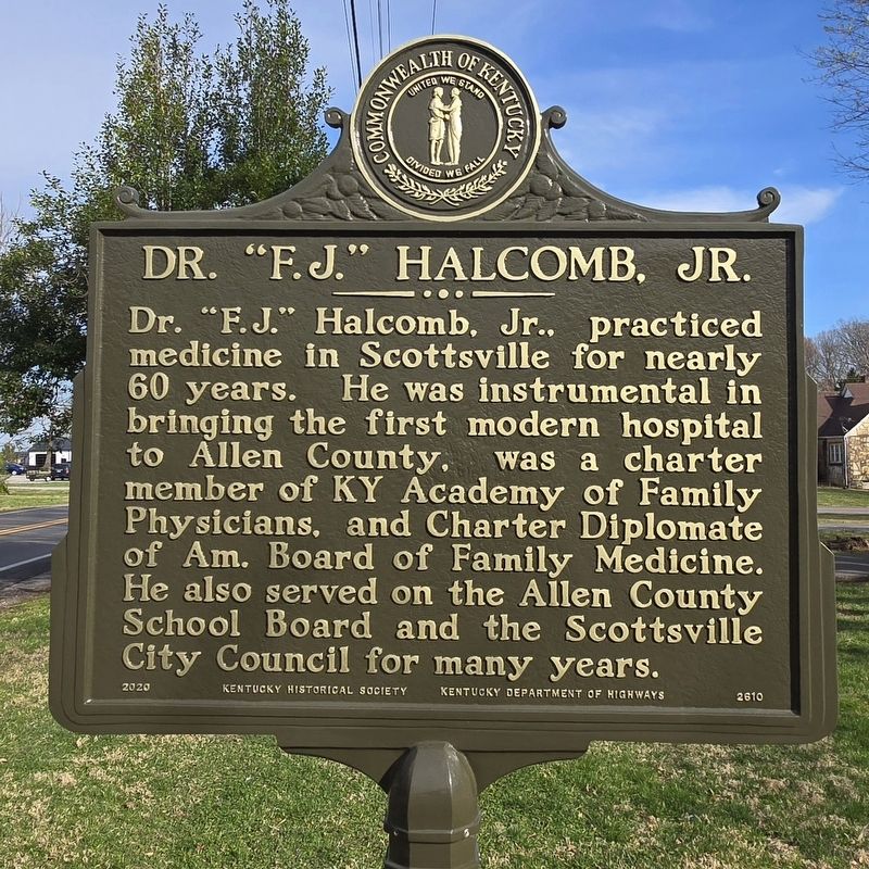 Dr. F.J. Halcomb, Jr. side of marker. Click for full size. Dr. F.J. Halcomb, Jr. side of marker image. Click for full size.