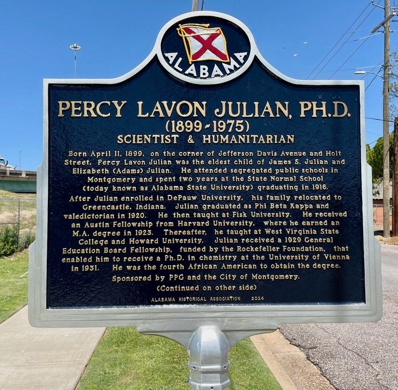 Percy Lavon Julian, PH.D. Marker. Click for full size. Percy Lavon Julian, PH.D. Marker image. Click for full size.
