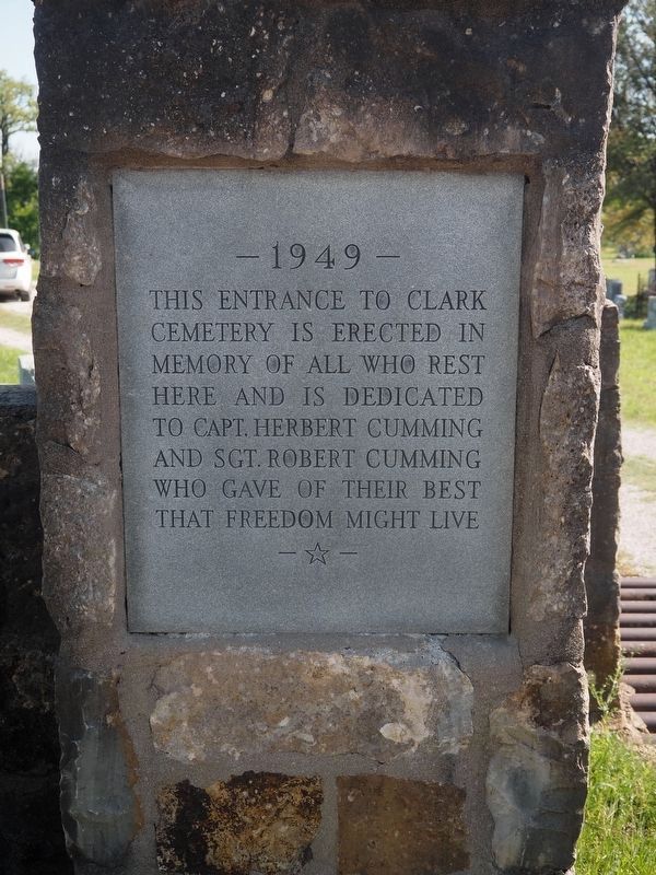 Clark Cemetery Entrance Plaque. Click for full size. Clark Cemetery Entrance Plaque image. Click for full size.