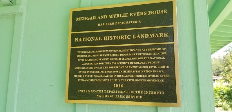 Medgar and Myrlie Evers House Marker. Click for full size. Medgar and Myrlie Evers House Marker image. Click for full size.