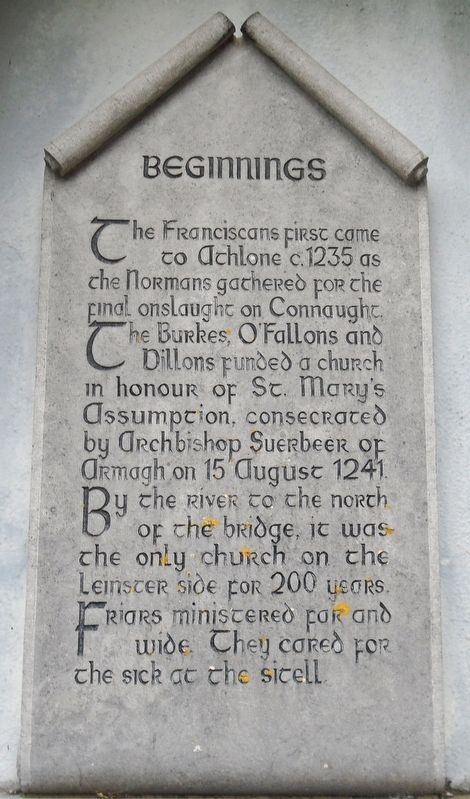 The Franciscans in Athlone Beginnings Marker image. Click for full size.