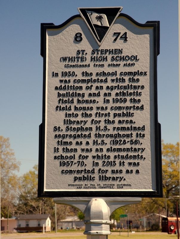 St. Stephen (White) High School Marker, Side Two image. Click for full size.