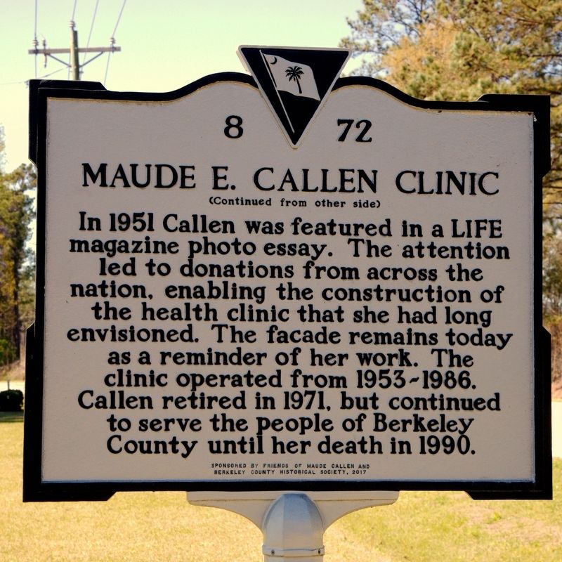 Maude E. Callen Clinic Marker, Side Two image. Click for full size.