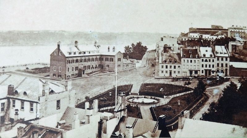 Marker detail: A breathtaking view over the Saint Lawrence, the Ch�teau Haldimand c.1885 image. Click for full size.