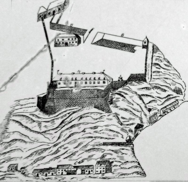 Marker detail: Fort Saint-Louis as pictured by Jean-Baptiste-Louis Franquelin image. Click for full size.
