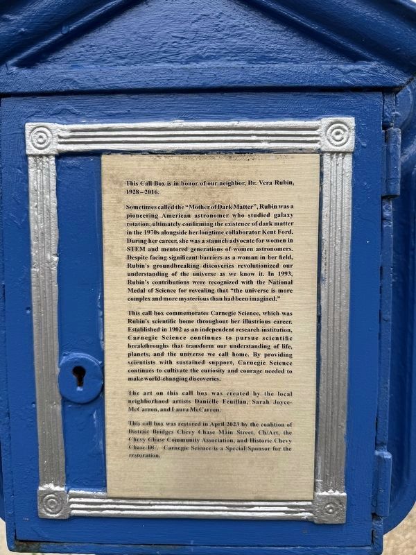 Dr. Vera Rubin Marker. Click for full size. Dr. Vera Rubin Marker image. Click for full size.