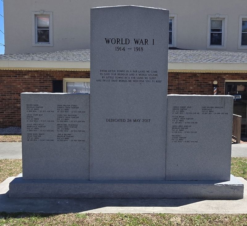 World War I Memorial Marker, Side Two. Click for full size. World War I Memorial Marker, Side Two image. Click for full size.
