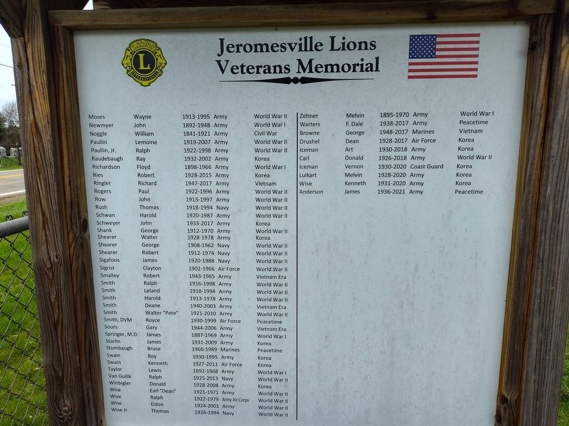 Jeromesville Lions Veterans Memorial image. Click for full size.