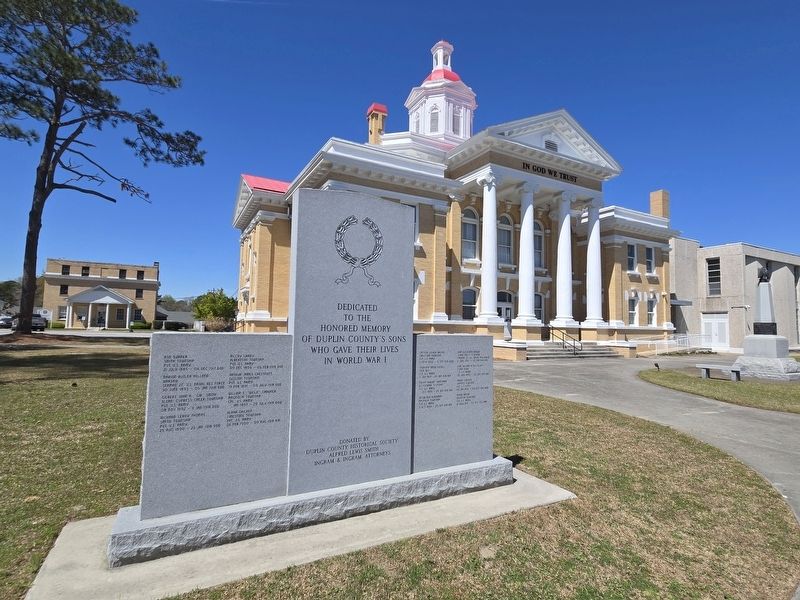 World War I Memorial in front of Duplin County Courthouse. Click for full size. World War I Memorial in front of Duplin County Courthouse image. Click for full size.