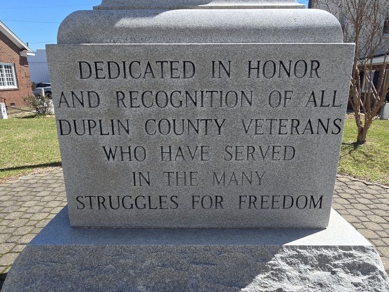Duplin County Veterans Monument (West side base). Click for full size. Duplin County Veterans Monument (West side base) image. Click for full size.