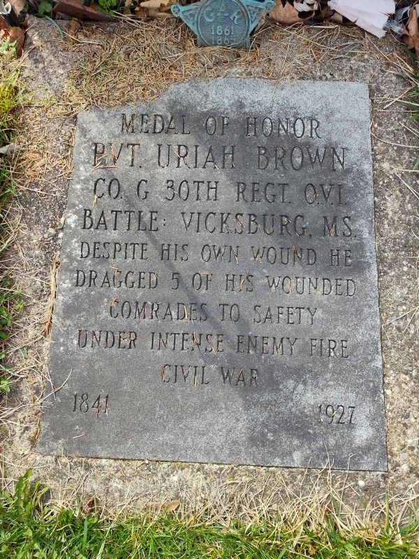 Medal of Honor Pvt. Uriah Brown Marker. Click for full size. Medal of Honor Pvt. Uriah Brown Marker image. Click for full size.