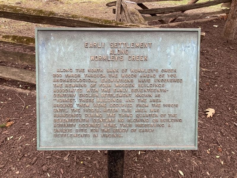 Early Settlement Along Wormley's Creek Marker. Click for full size. Early Settlement Along Wormley's Creek Marker image. Click for full size.