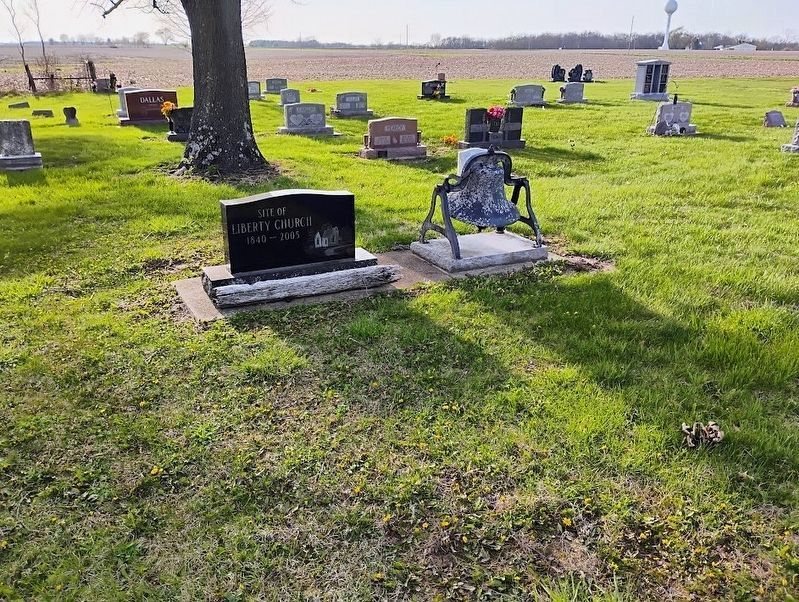 Liberty Church marker and bell image. Click for full size.