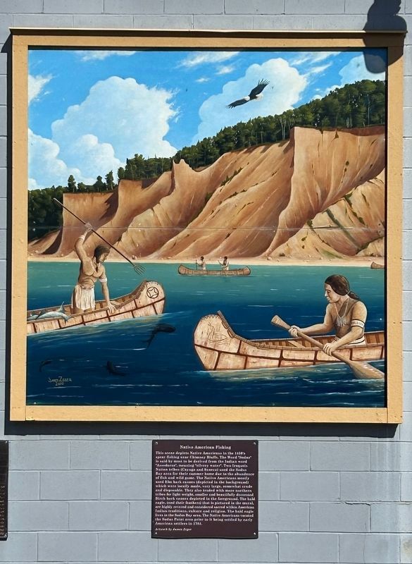 Native American Fishing Mural and Marker image. Click for full size.