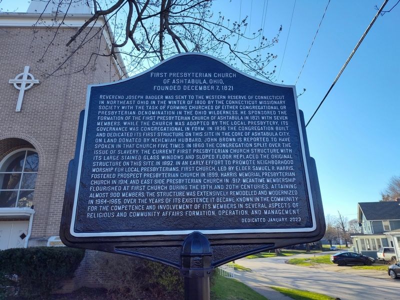 First Presbyterian Church of Ashtabula, Ohio, Founded December 7, 1821 Marker image. Click for full size.