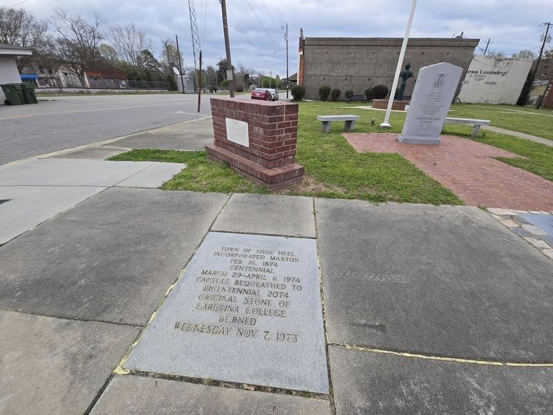 Full view of Town of Shoe Heel / Carolina Methodist College Marker image. Click for full size.