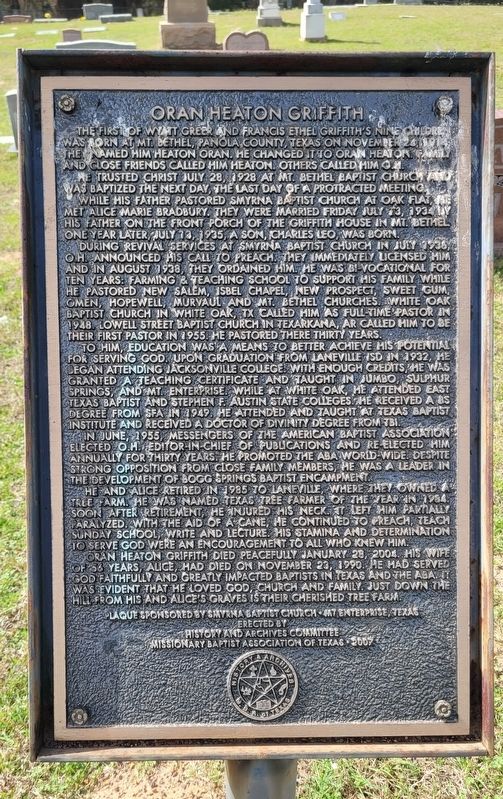 Oran Heaton Griffith Marker. Click for full size. Oran Heaton Griffith Marker image. Click for full size.
