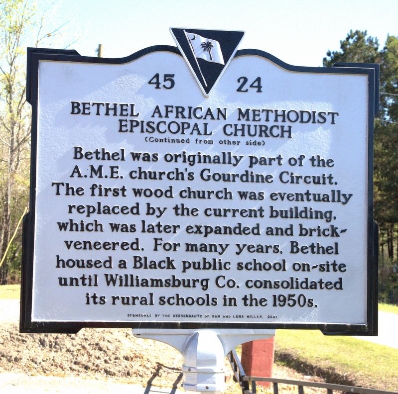 Bethel African Methodist Episcopal Church Marker, side two image. Click for full size.