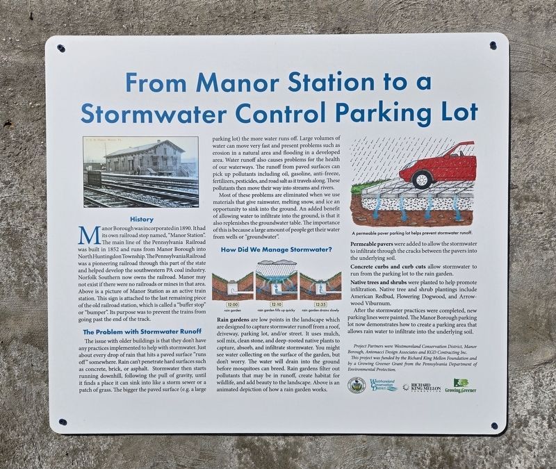 From Manor Station to a Stormwater Control Parking Lot Marker image. Click for full size.