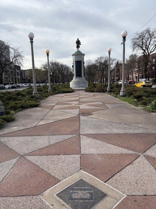 The Denison marker in front of Victory, the memorial to Black soldiers of World War I image. Click for full size.