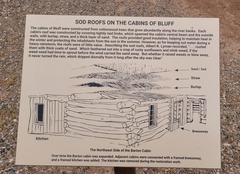 Sod Roofs on the Cabins of Bluff Marker image. Click for full size.