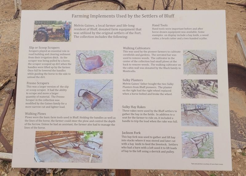 Farming Implements Used by the Settlers of Bluff Marker image. Click for full size.